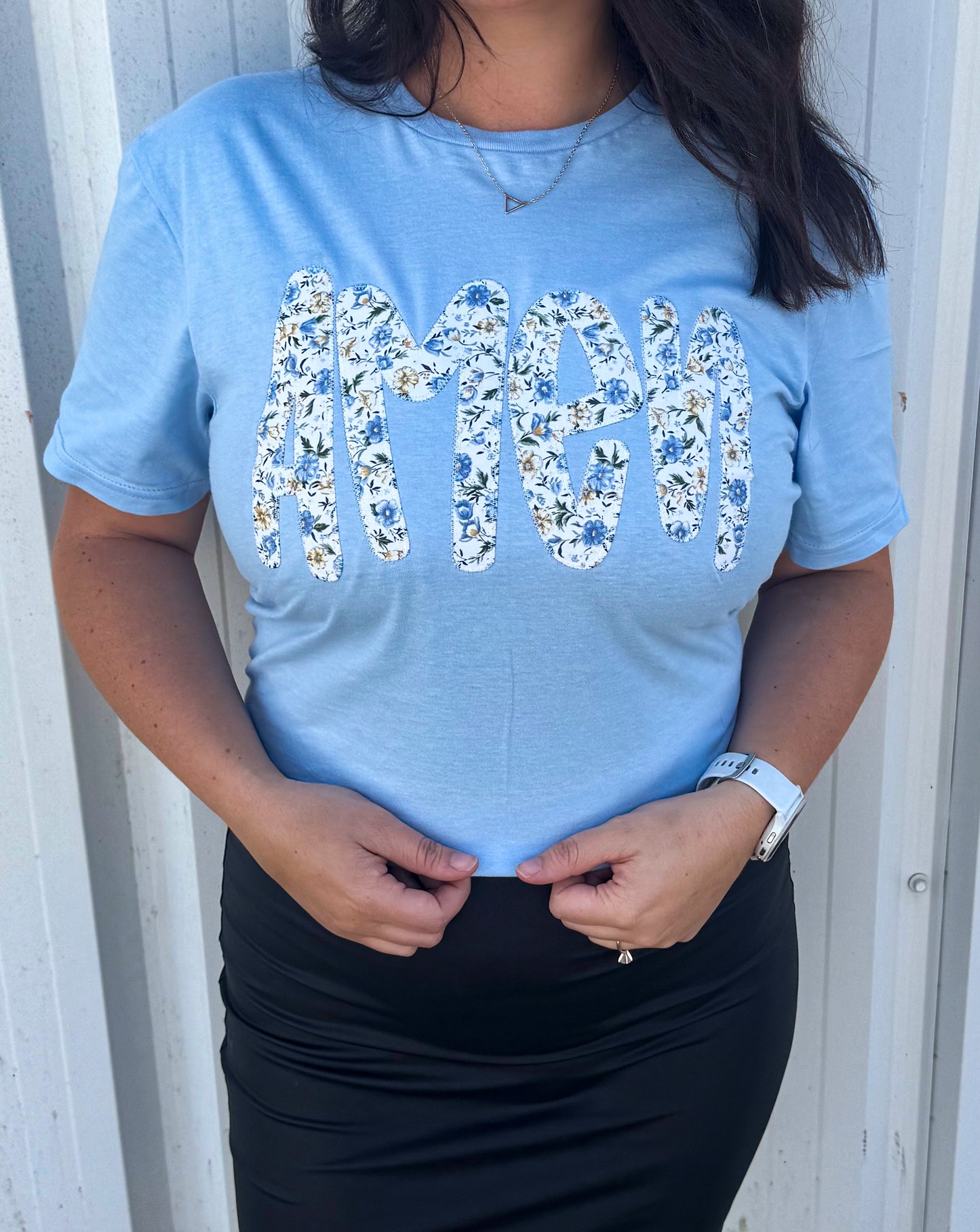 Light Blue Amen Floral Short Sleeve