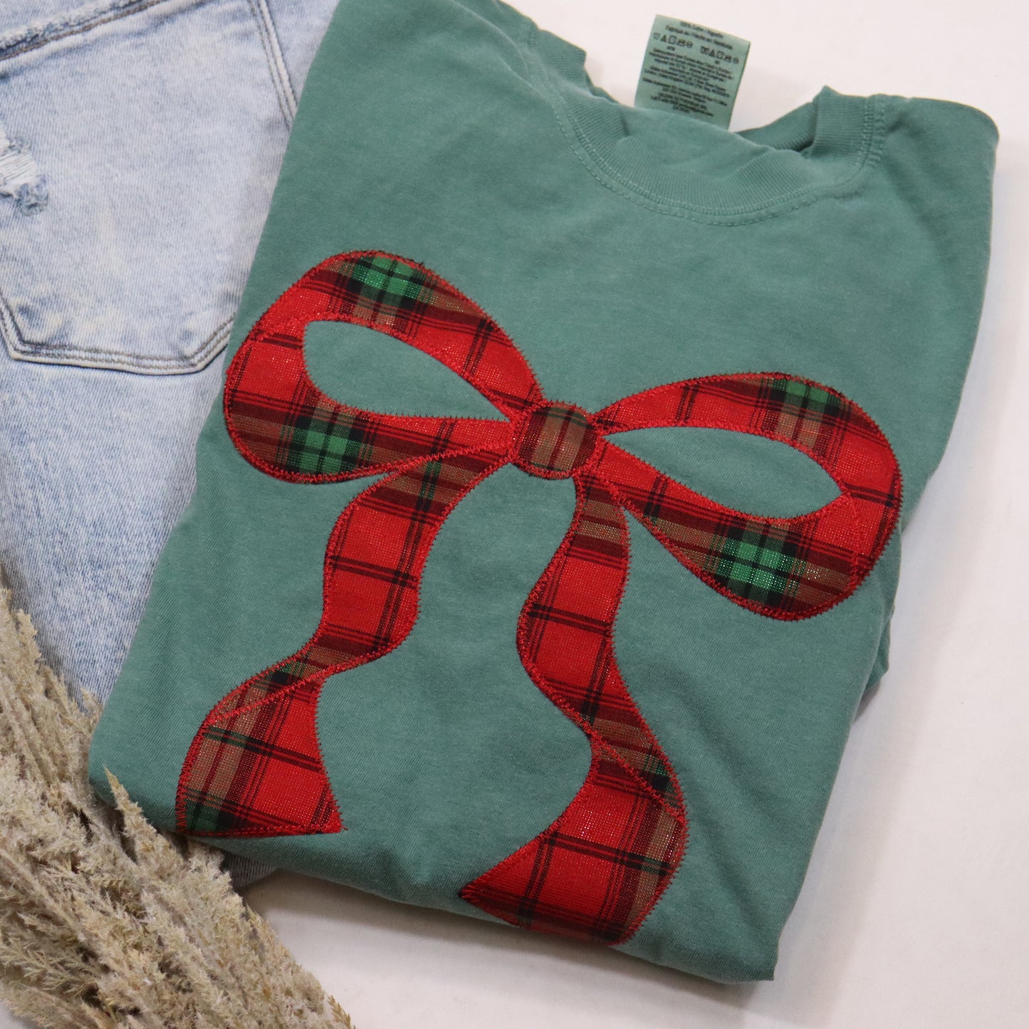 Christmas Plaid Bow Short Sleeve
