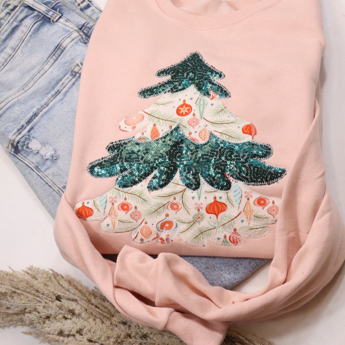 Peach Christmas Tree Sweatshirt