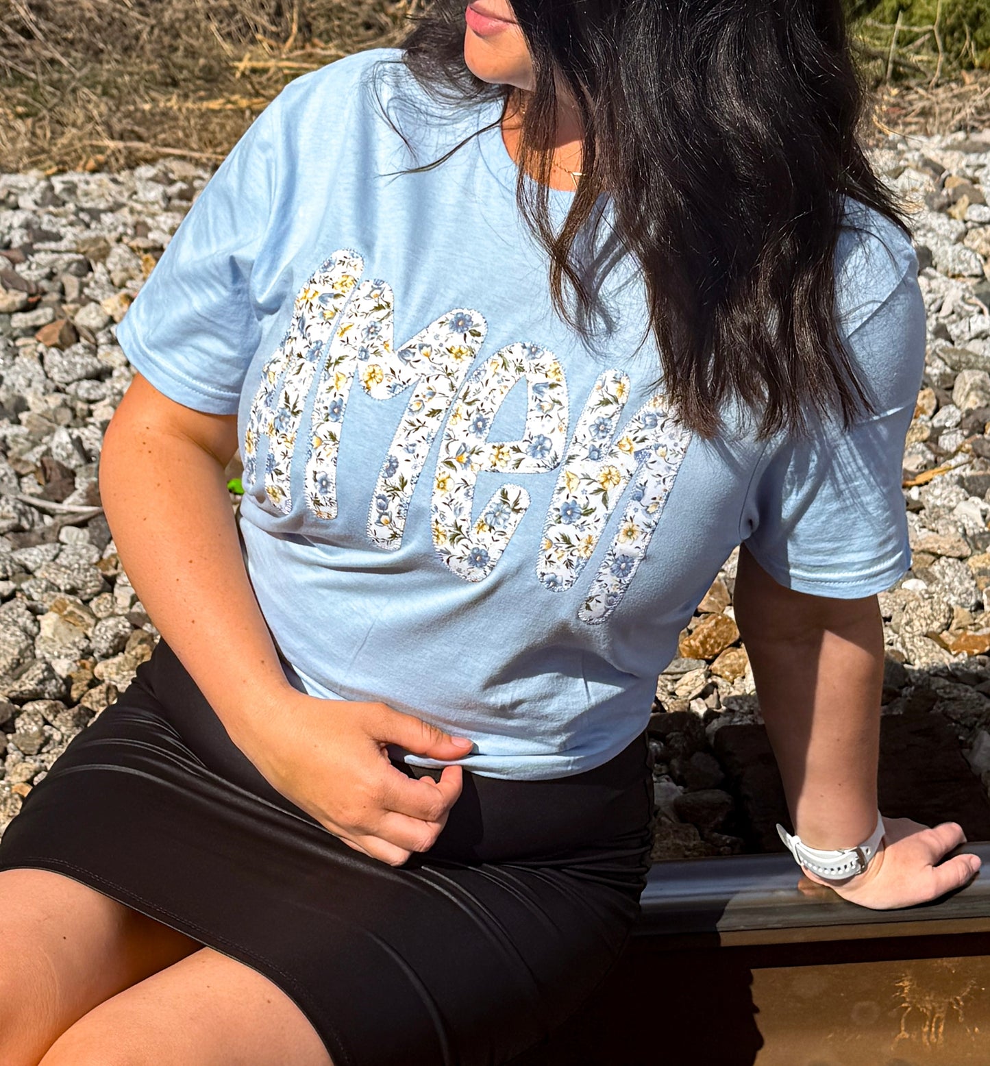 Light Blue Amen Floral Short Sleeve