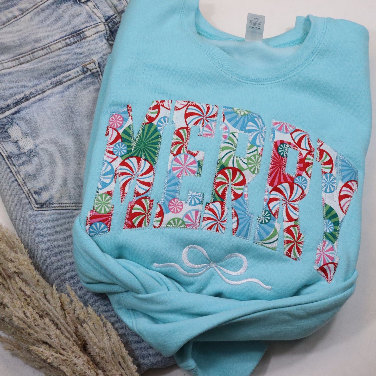 Peppermint Merry With Bow Sweatshirt
