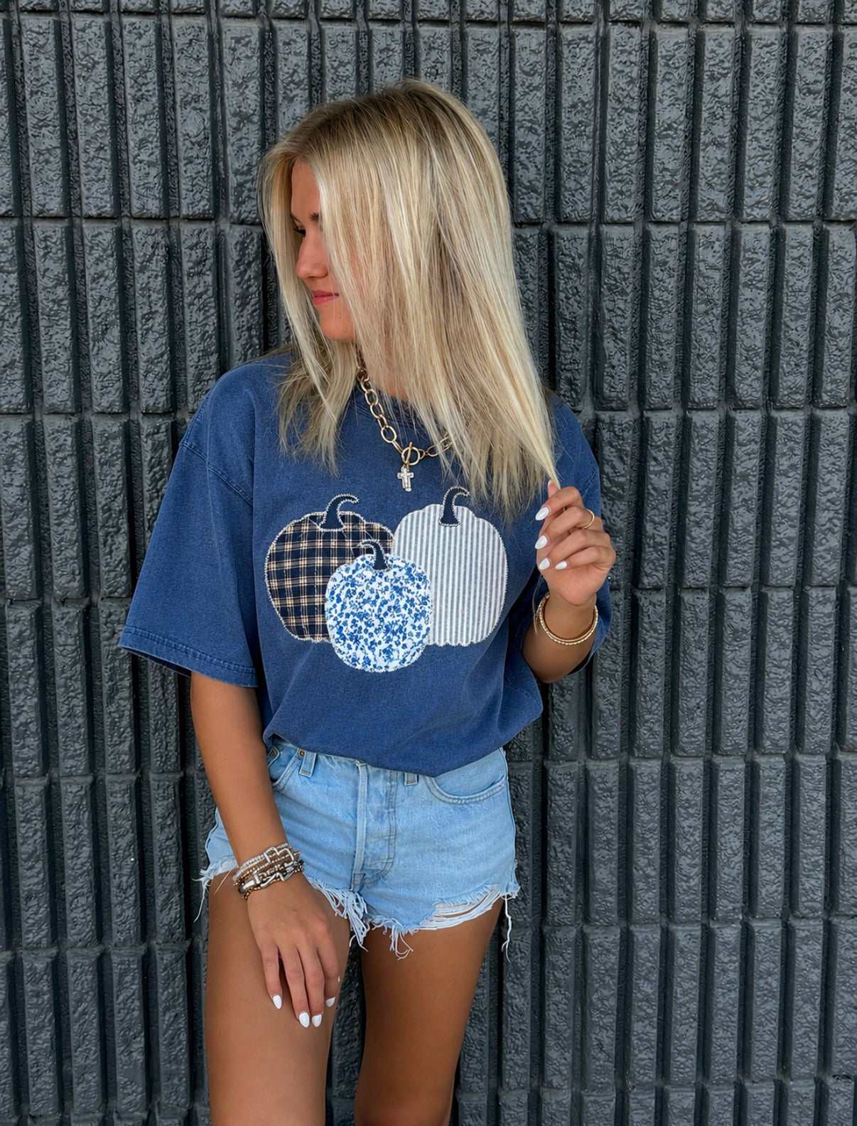 Denim Pumpkin Trio Short Sleeve