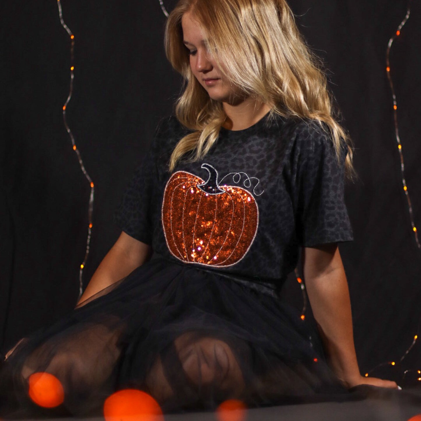 Halloween Pumpkin Black Leopard Short Sleeve