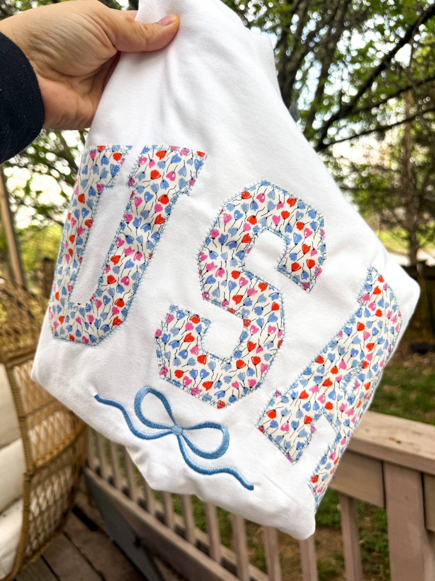 White Floral USA Short Sleeve