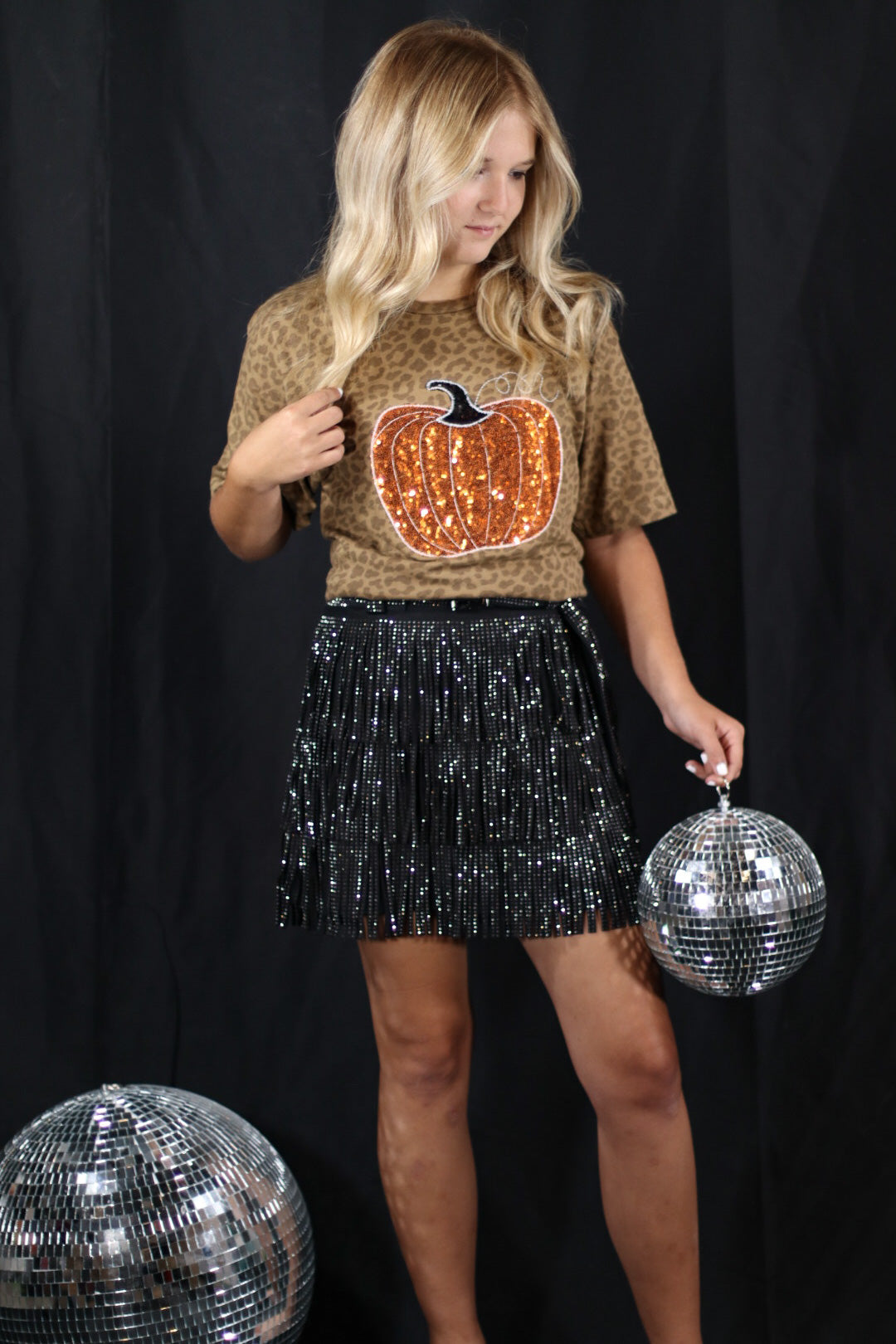 Halloween Pumpkin Brown Leopard Short Sleeve