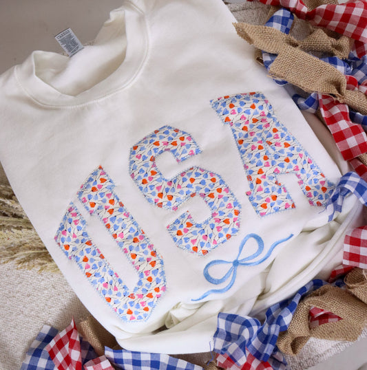 White Floral USA Bow Sweatshirt