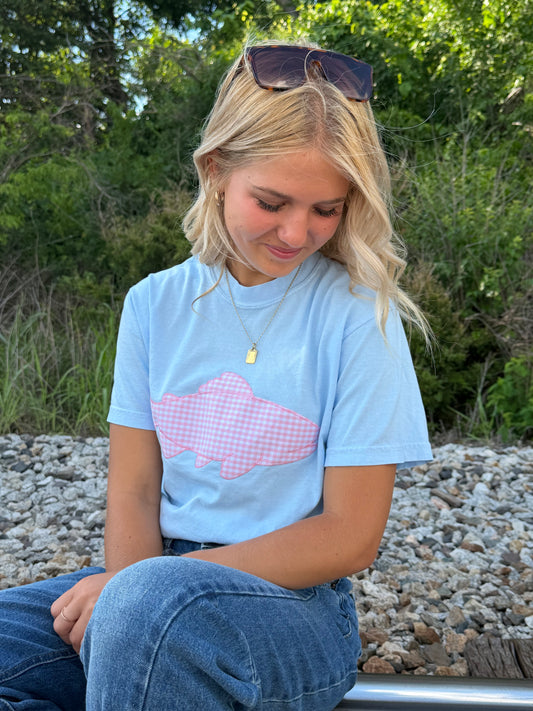 Blue Gingham Fish Short Sleeve