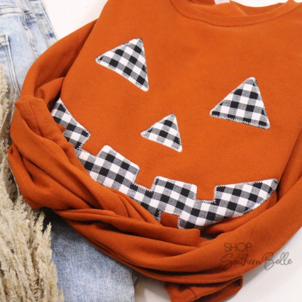 Black Plaid Pumpkin Face Sweatshirt