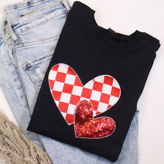 Checkerboard Double Hearts Sweatshirt