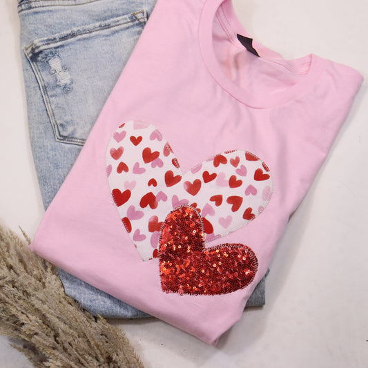 Pink Double Heart Short Sleeve