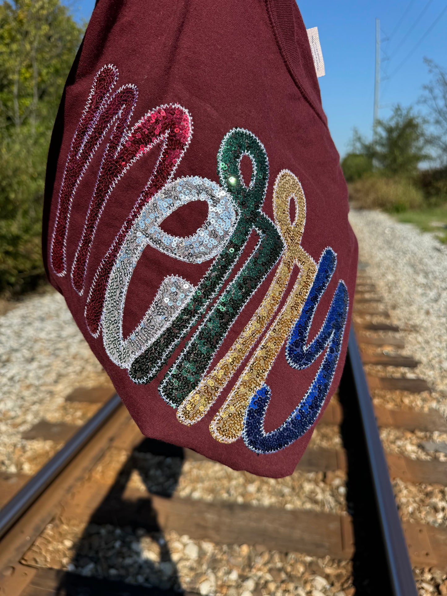 Maroon Merry Modge Podge REAL Sequins Short Sleeve