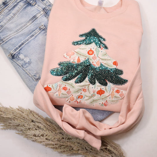 Peach Christmas Tree Sweatshirt