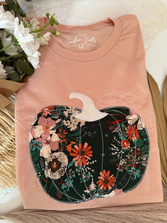 Peach Fall Floral Pumpkin Short Sleeve