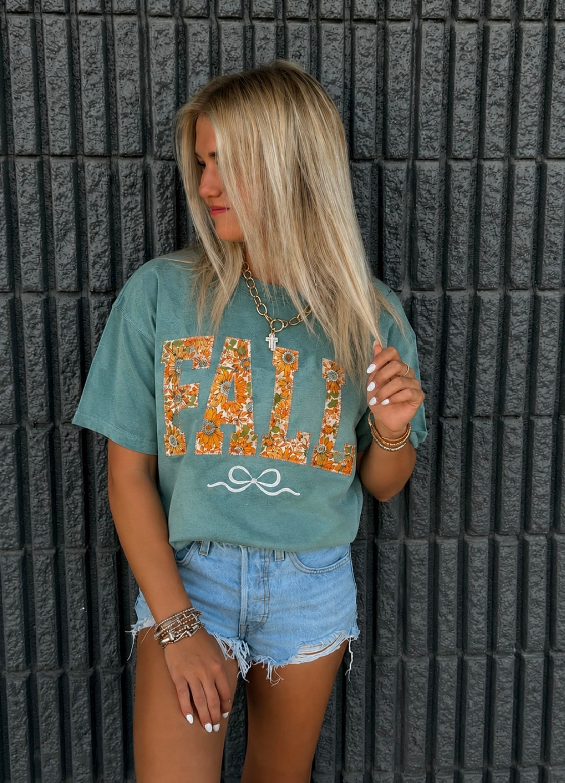 Fall Floral Bow Short Sleeve
