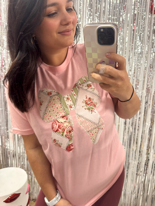 Patchwork Bow Coquette Short Sleeve