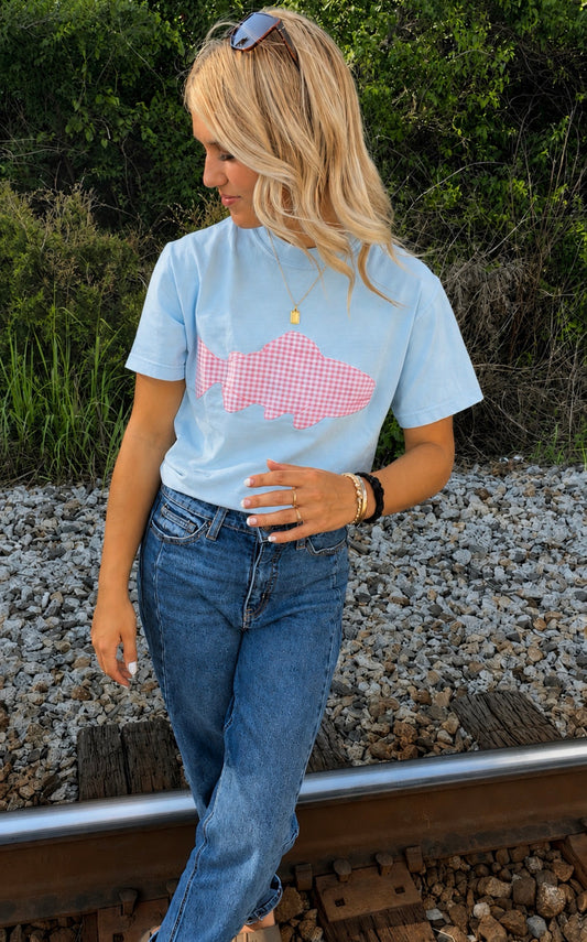 Blue Gingham Fish Short Sleeve