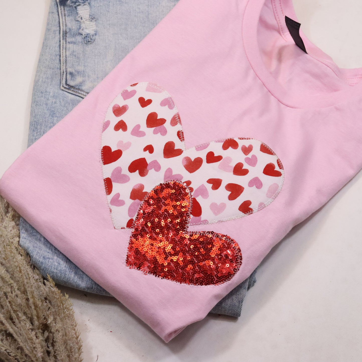 Pink Double Heart Short Sleeve