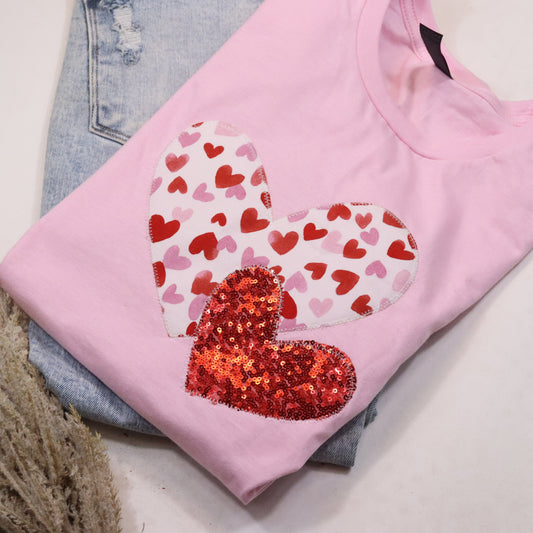 Pink Double Heart Short Sleeve