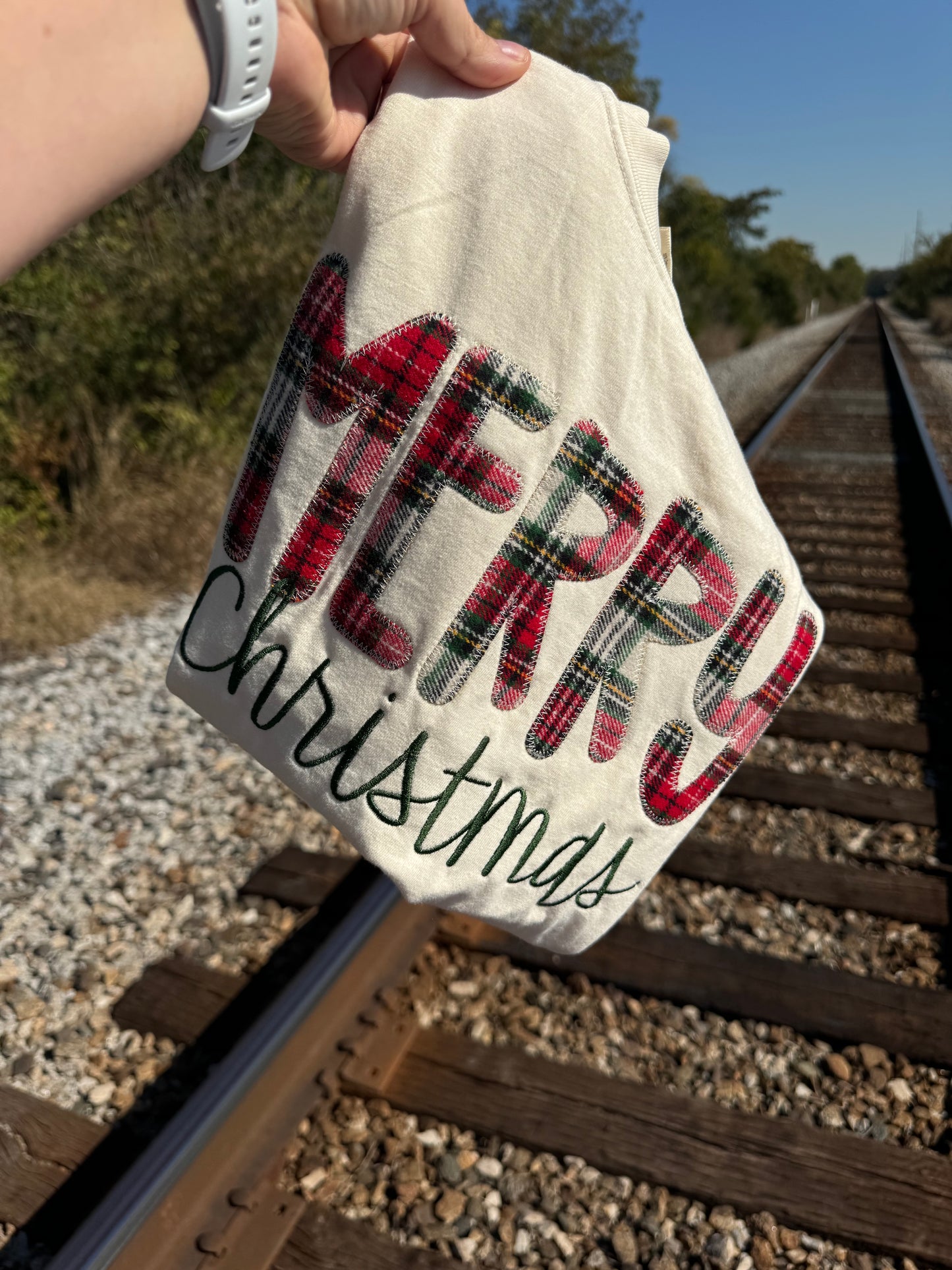 Cream Plaid Merry Christmas Short Sleeve