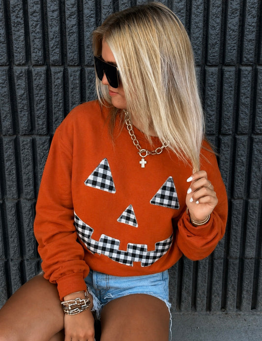 Black Plaid Pumpkin Face Sweatshirt