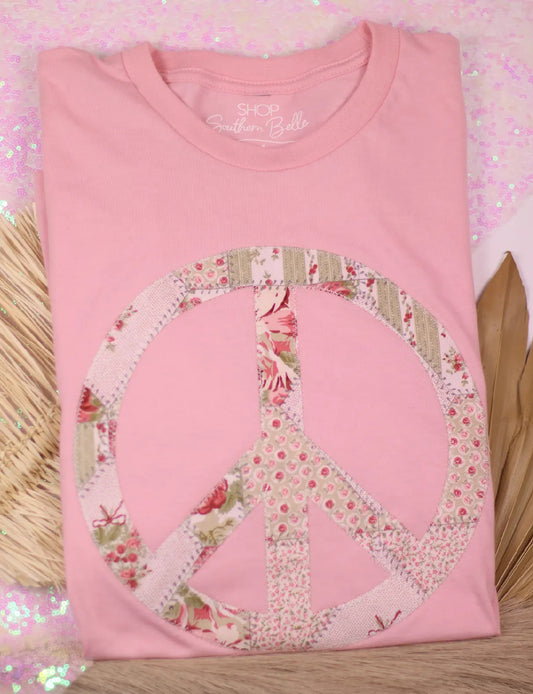 Cottage Core Patchwork Peace Sign Short Sleeve
