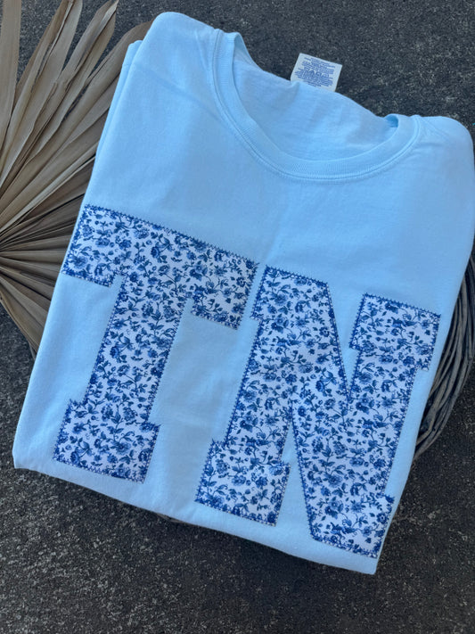 Blue Floral Short Sleeve - ANY STATE