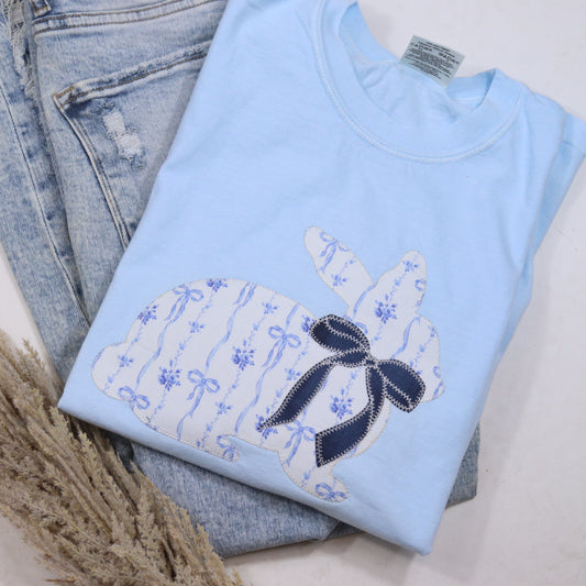 Light Blue Bow Bunny Short Sleeve