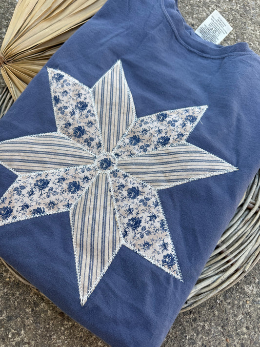 Denim Patchwork Quilt Star Short Sleeve