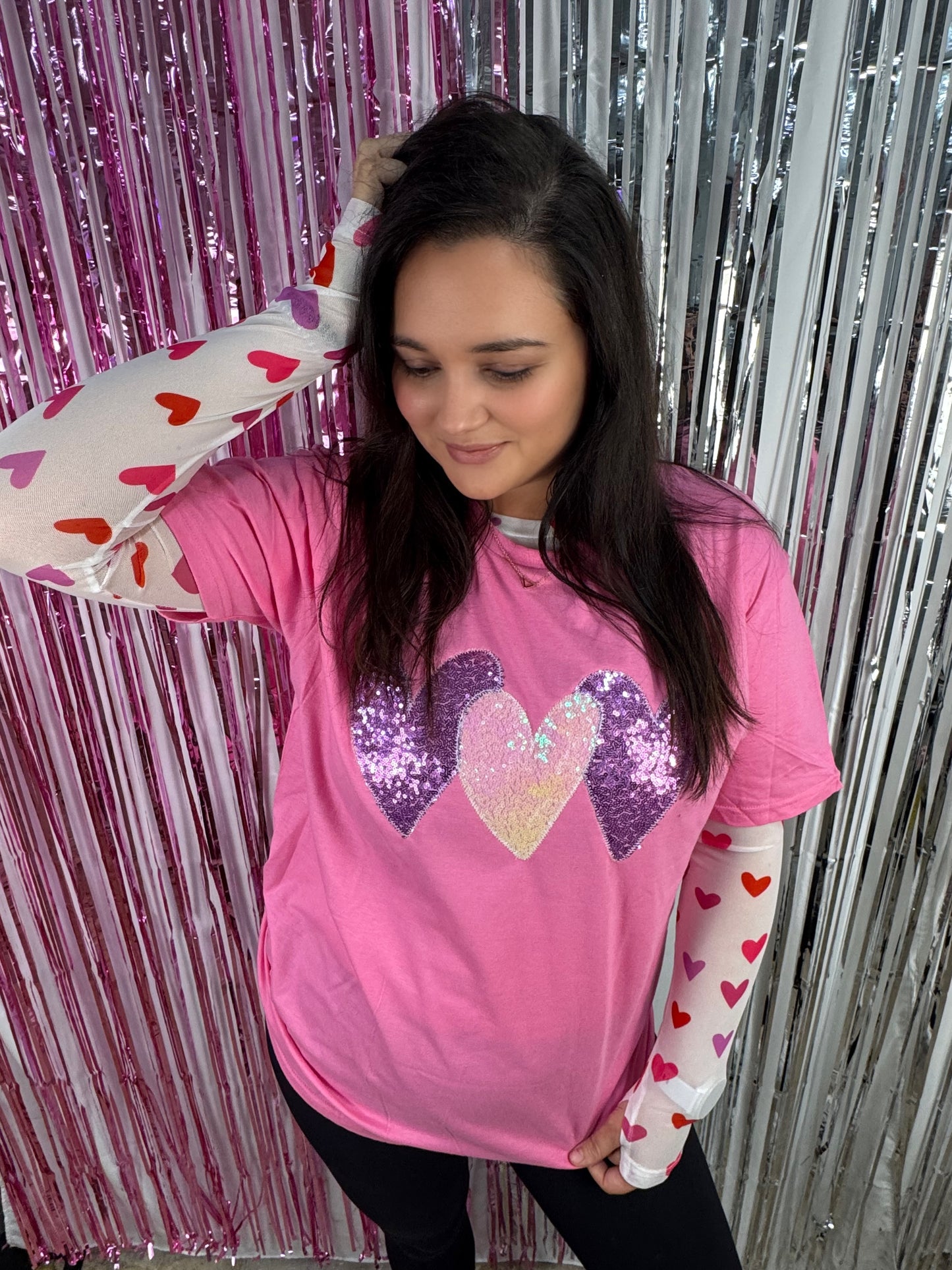 Pink Heart Trio Valentine Short Sleeve