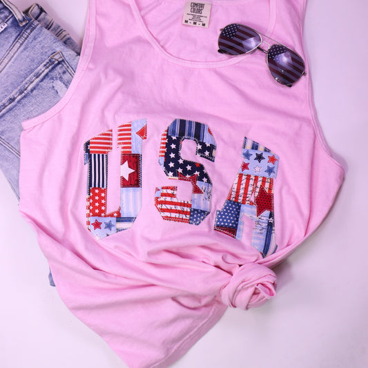 Pink Usa Patchwork Tank