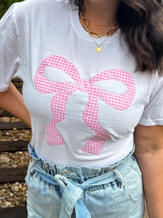 Pink Gingham Bow Short Sleeve