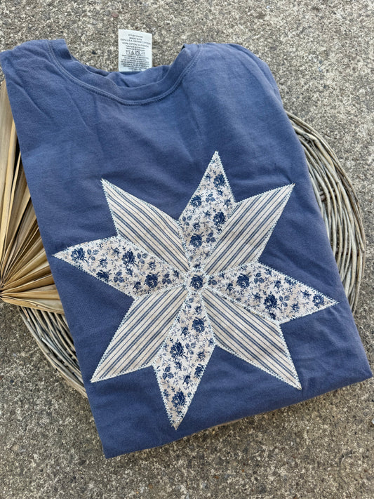 Denim Patchwork Quilt Star Short Sleeve