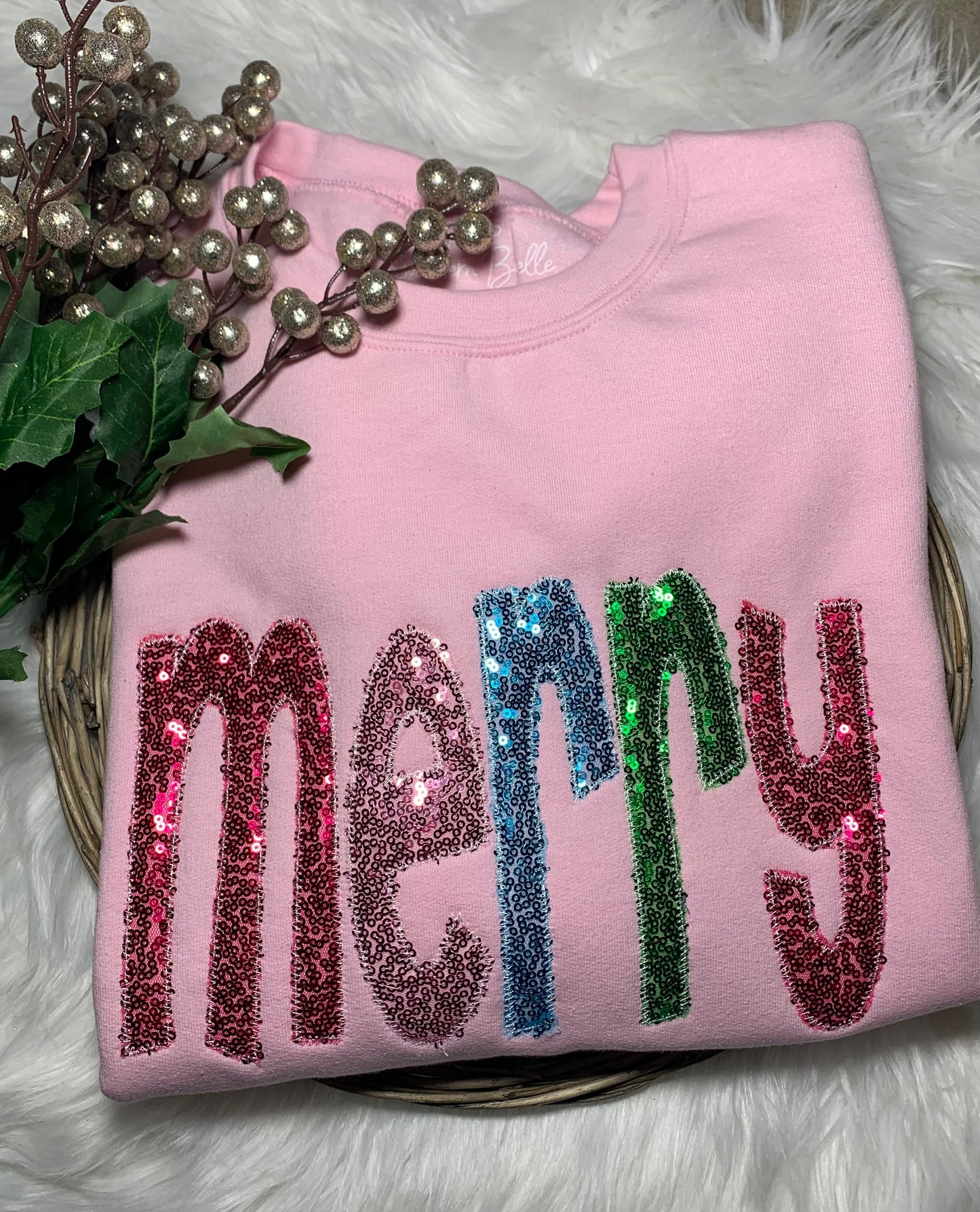 Pink Sequins Merry Sweatshirt