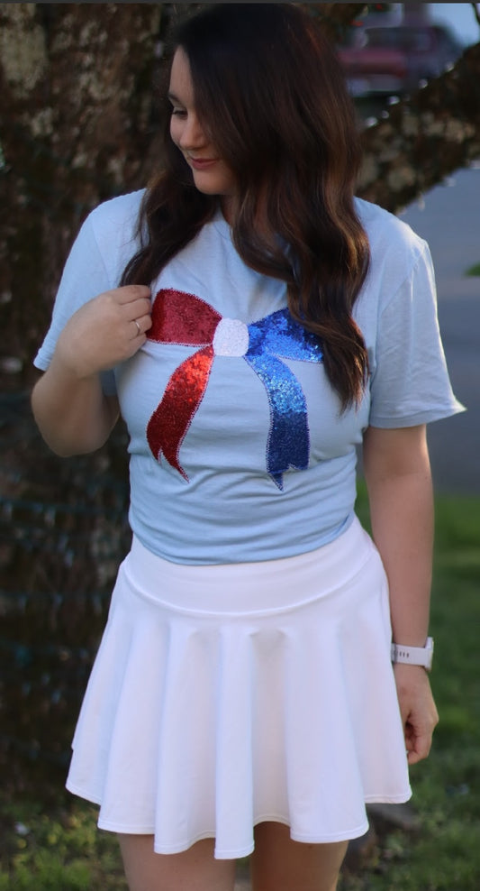 Patriotic Sequin Bow Short Sleeve