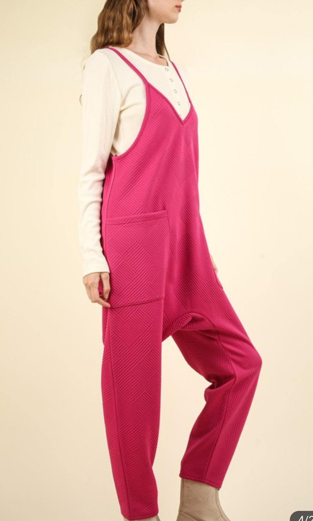 Hot Pink Quilted Knit Jumpsuit