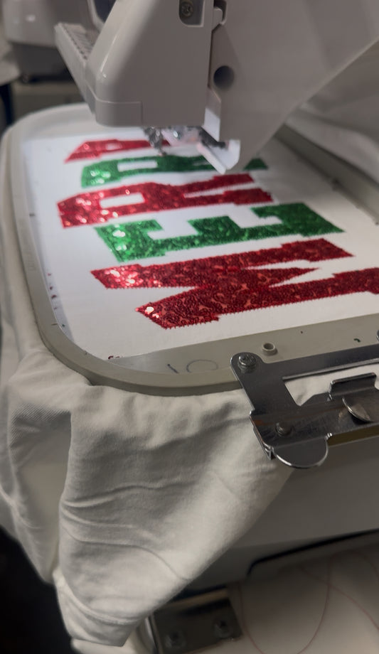 Red Green Sequins Merry Christmas Short Sleeve