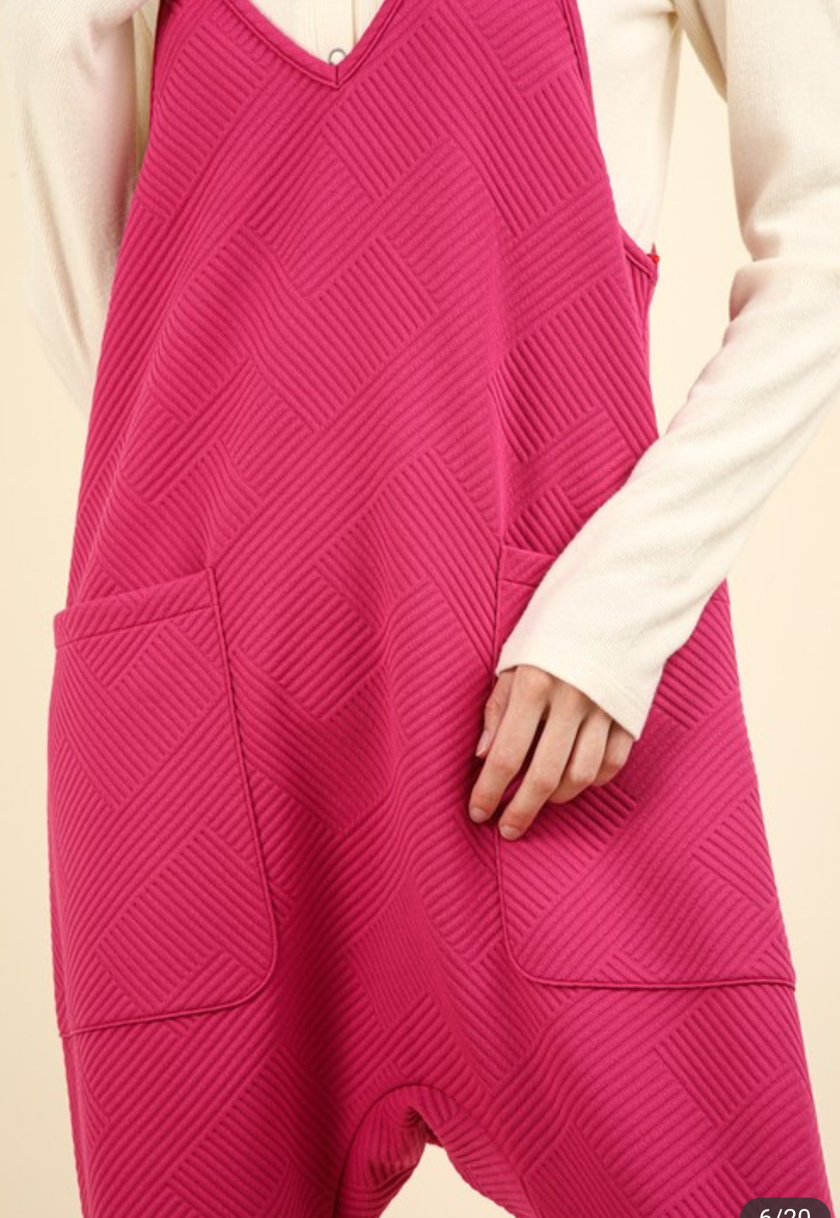 Hot Pink Quilted Knit Jumpsuit