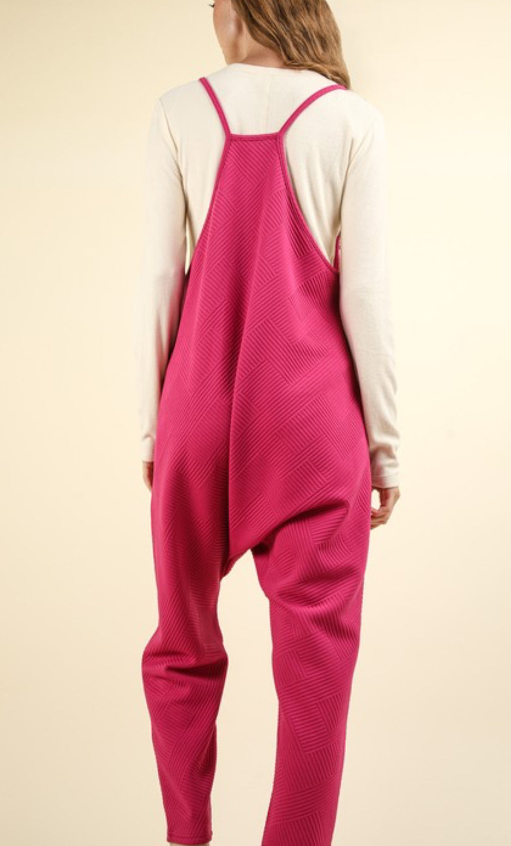 Hot Pink Quilted Knit Jumpsuit