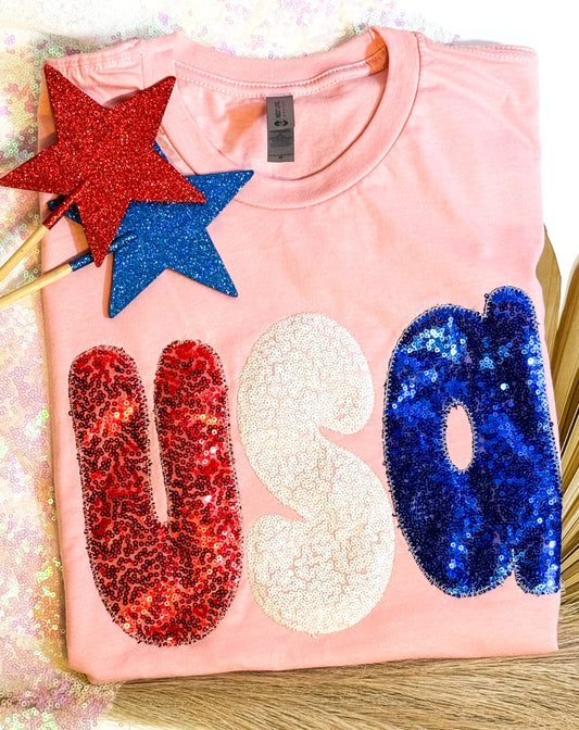 Pink Bubble Font USA Short Sleeve