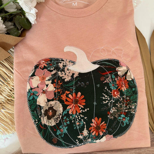 Peach Fall Floral Pumpkin Short Sleeve