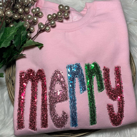 Pink Sequins Merry Sweatshirt