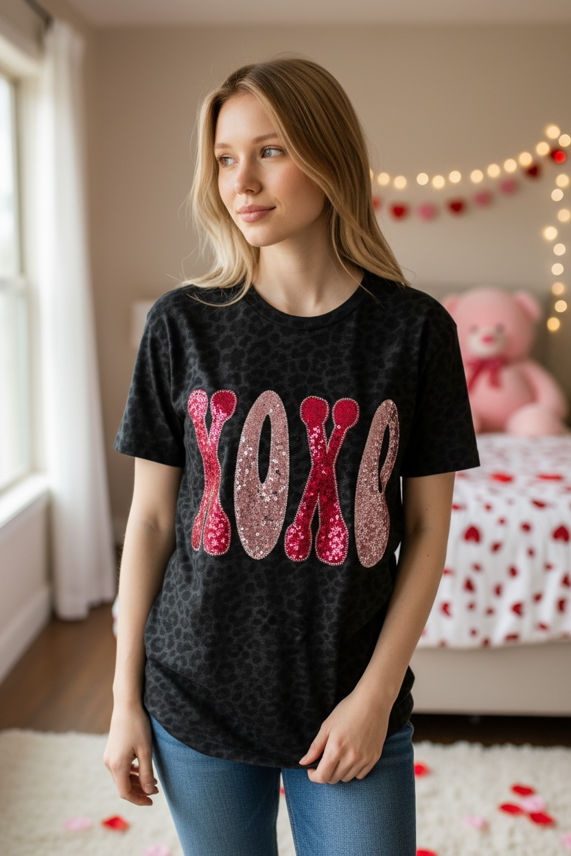 Black Leopard XOXO Short Sleeve