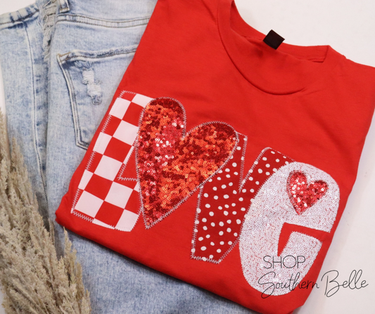 Love Heart Modge Podge Valentine Short Sleeve