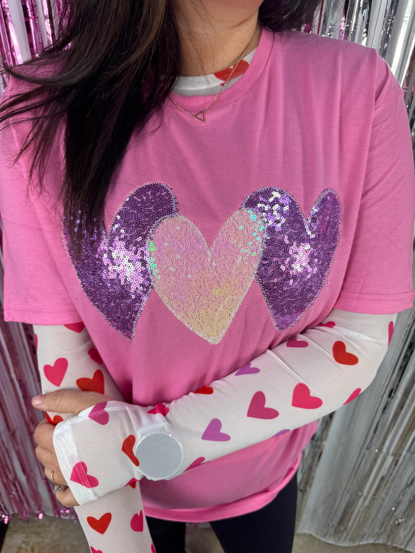 Pink Heart Trio Valentine Short Sleeve