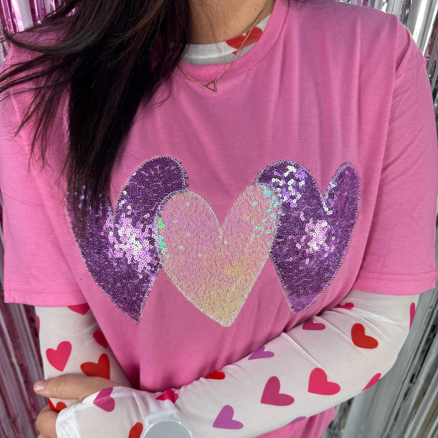 Pink Heart Trio Valentine Short Sleeve