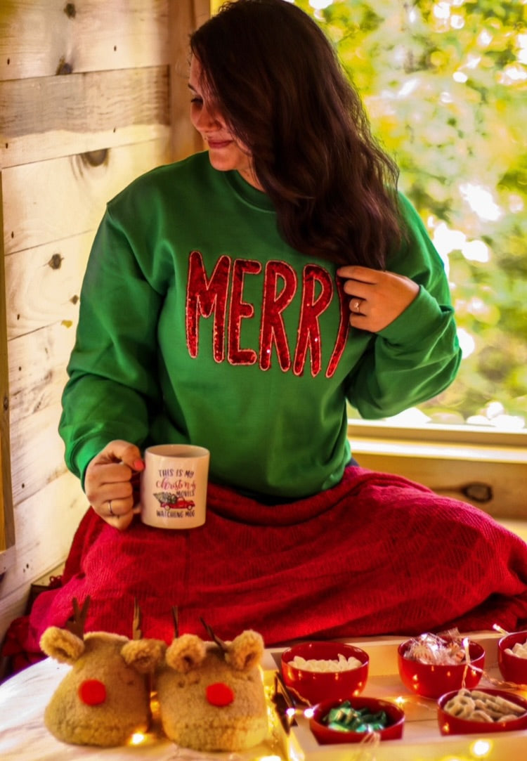 Green Merry Sequins Sweatshirt