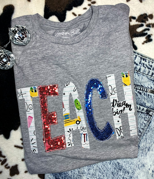 Grey Teach Modge Podge Short Sleeve