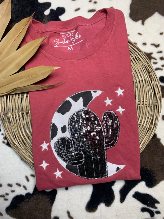 Western Cactus Dancing In The Moonlight Short Sleeve